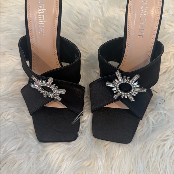 Olivia Miller Black Satin Heels with Embellishments - Picture 2 of 3